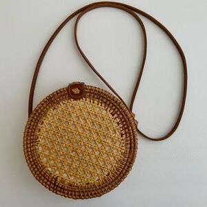 Brown and Tan Woven Crossbody Bag